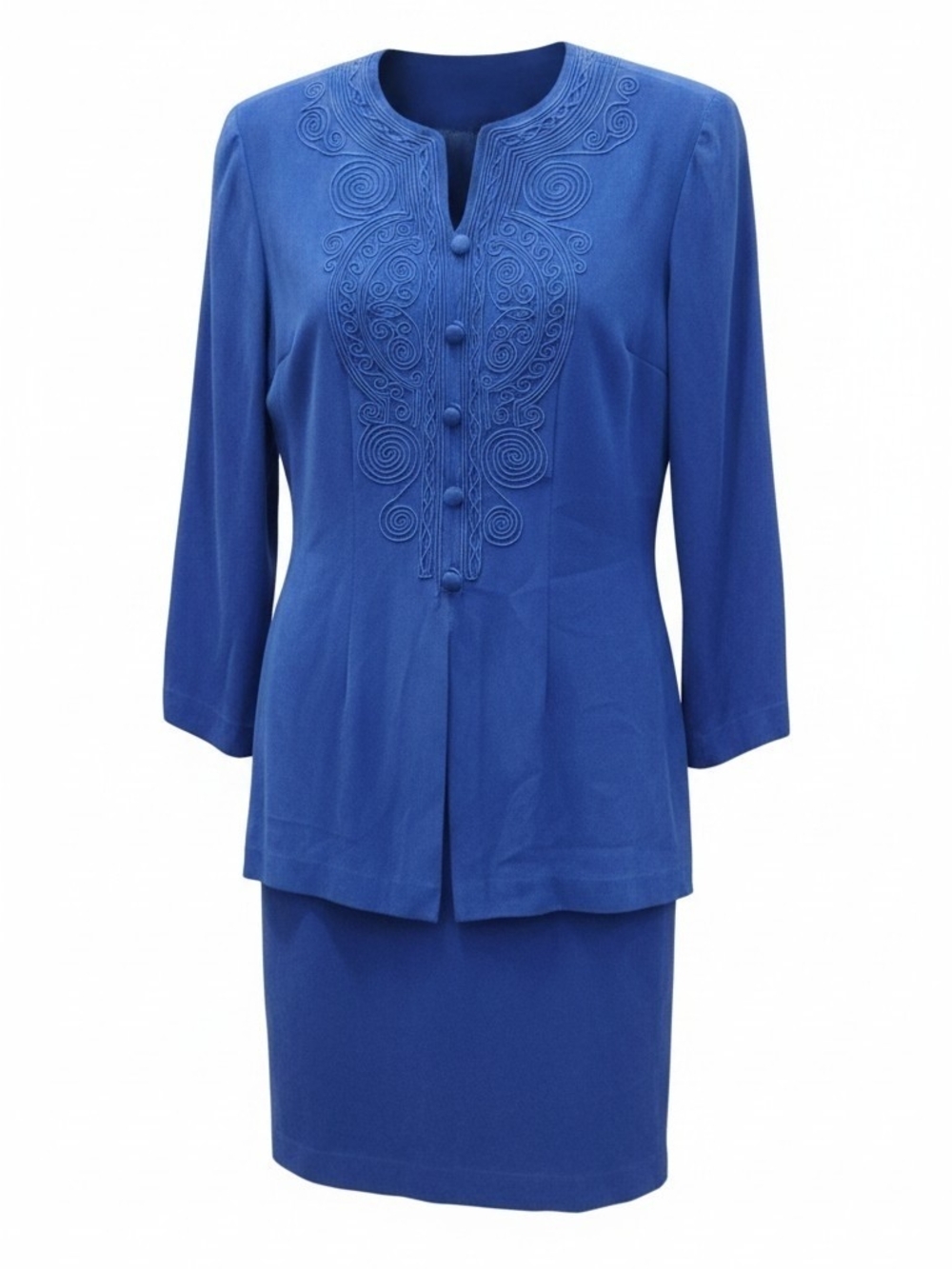 Adrianna Papell Royal Blue Long Sleeve Dress Suit Silk Vintage SZ 6